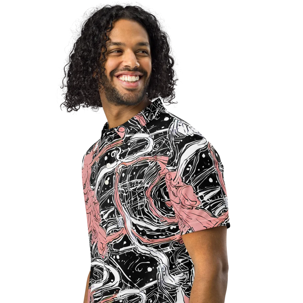 Blush Ink Current on Men's Slim Fit Polo Shirt — Left Front