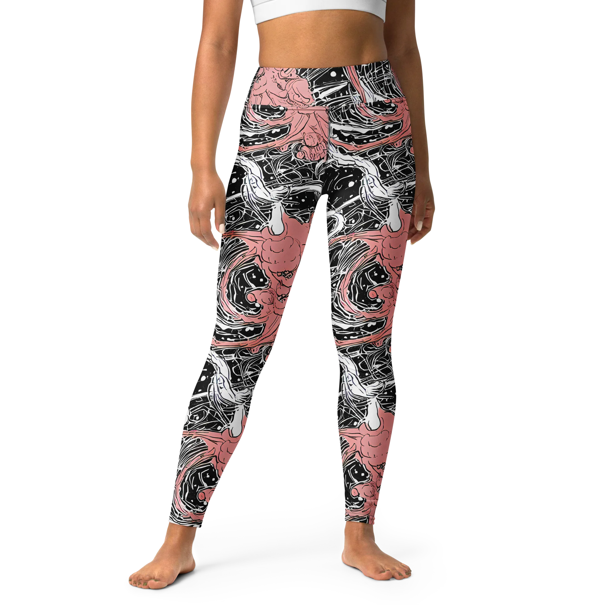 Blush Ink Current on Yoga Leggings — Front
