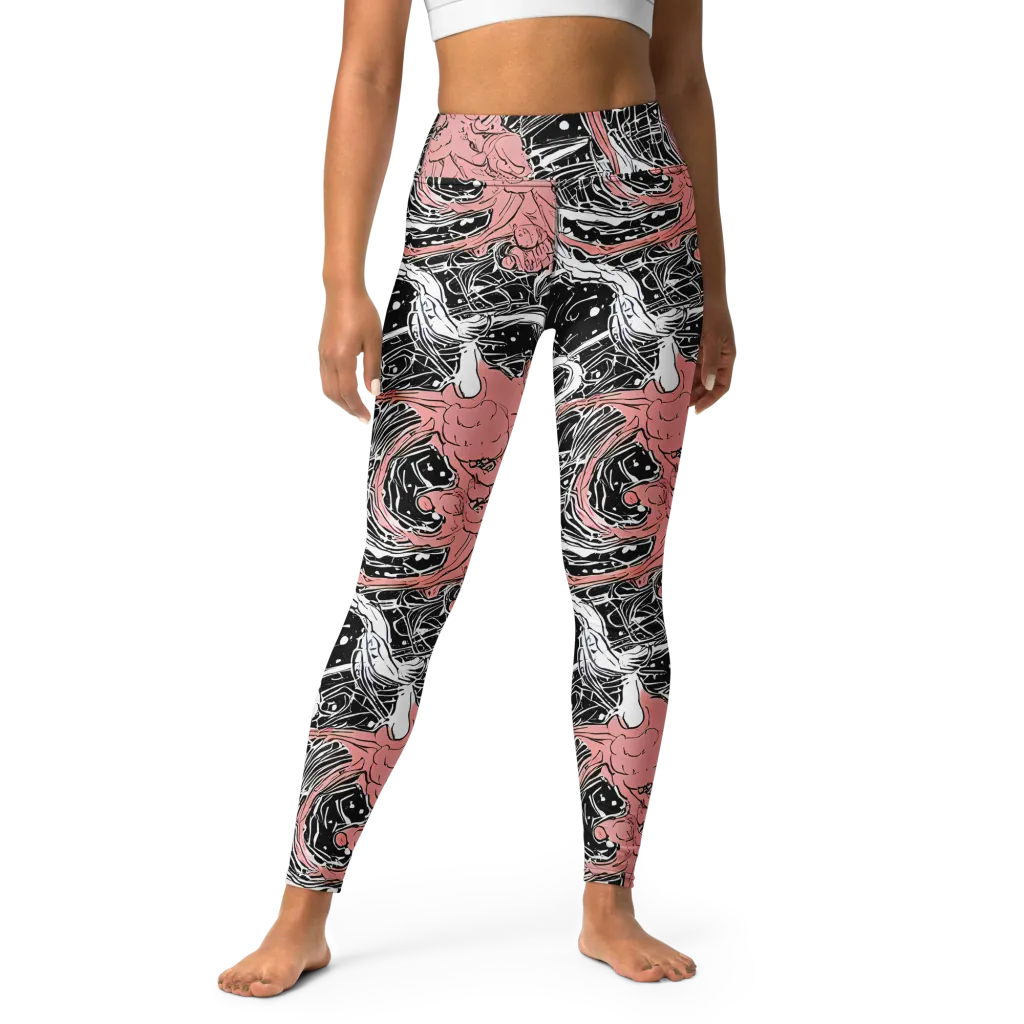 Blush Ink Current on Yoga Leggings — Front