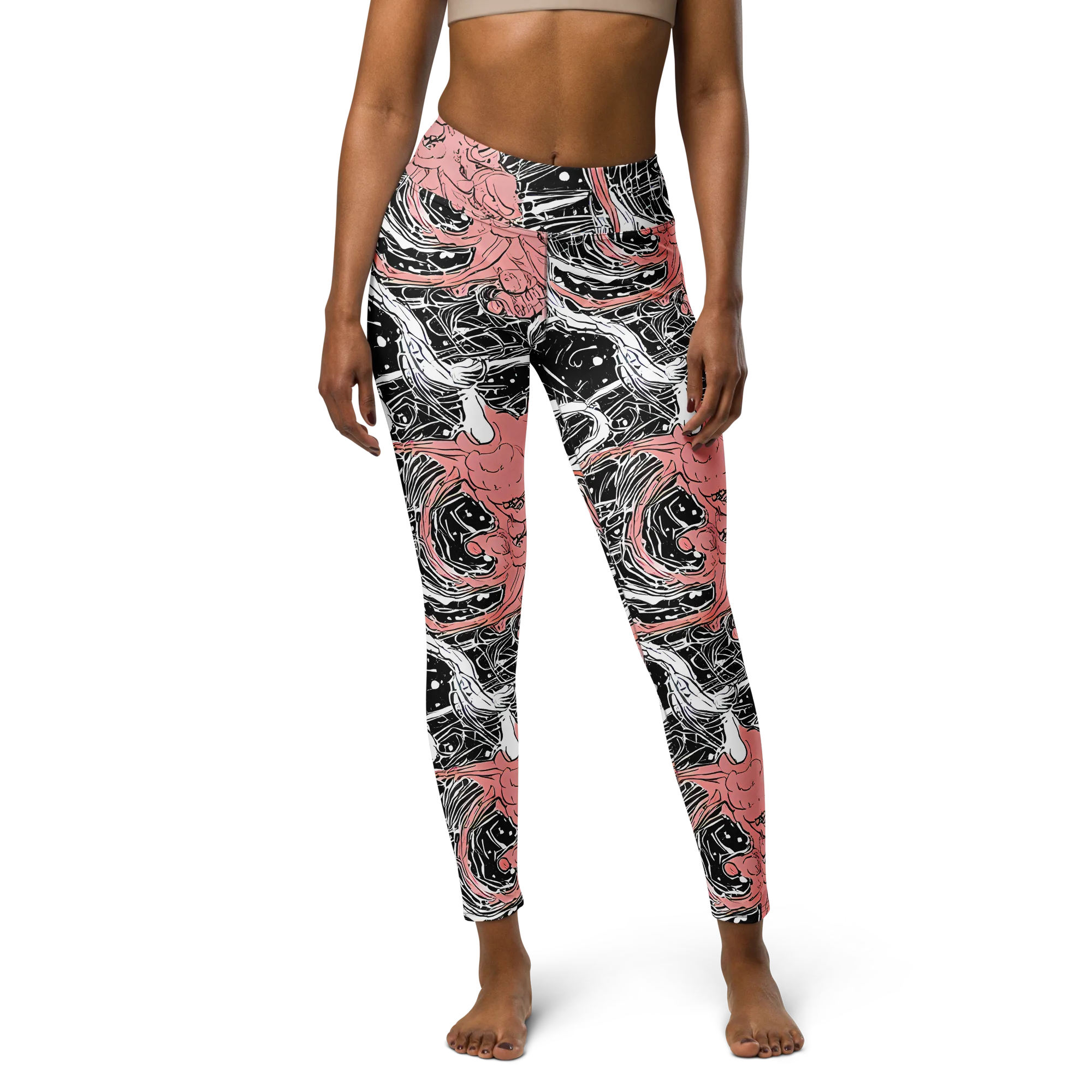Blush Ink Current on Yoga Leggings — Front
