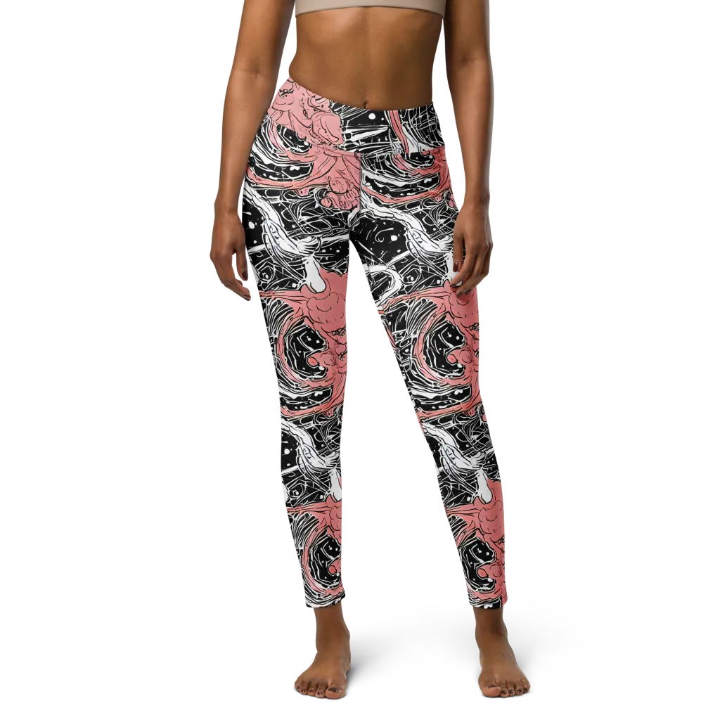 Blush Ink Current on Yoga Leggings — Front