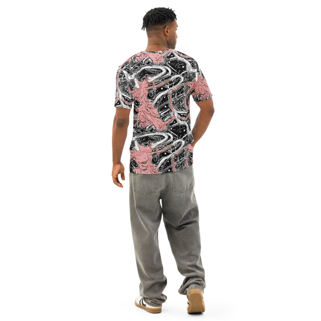 Blush Ink Current on Men's Cotton Crew Neck T-Shirt — Back
