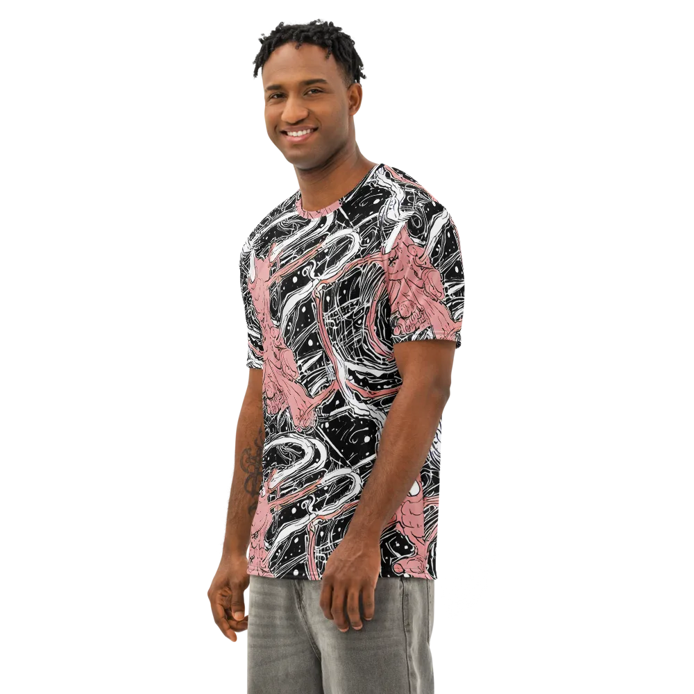 Blush Ink Current on Men's Cotton Crew Neck T-Shirt — Left Front