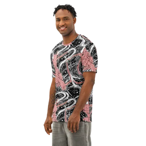 Blush Ink Current on a Men's Cotton Crew Neck T-Shirt