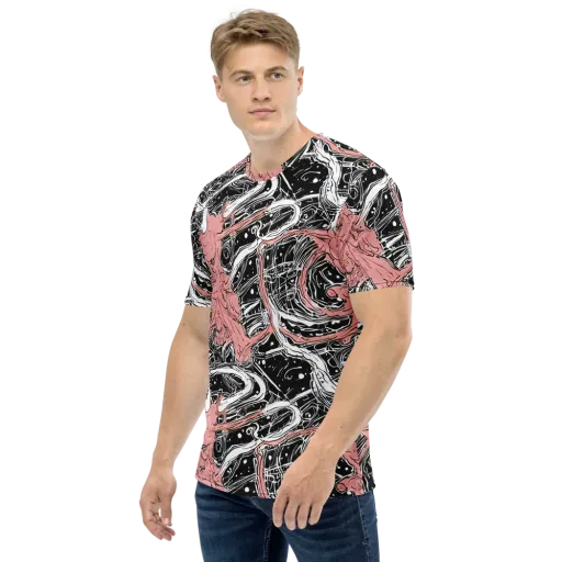 Blush Ink Current on a Men's Crew Neck T-Shirt