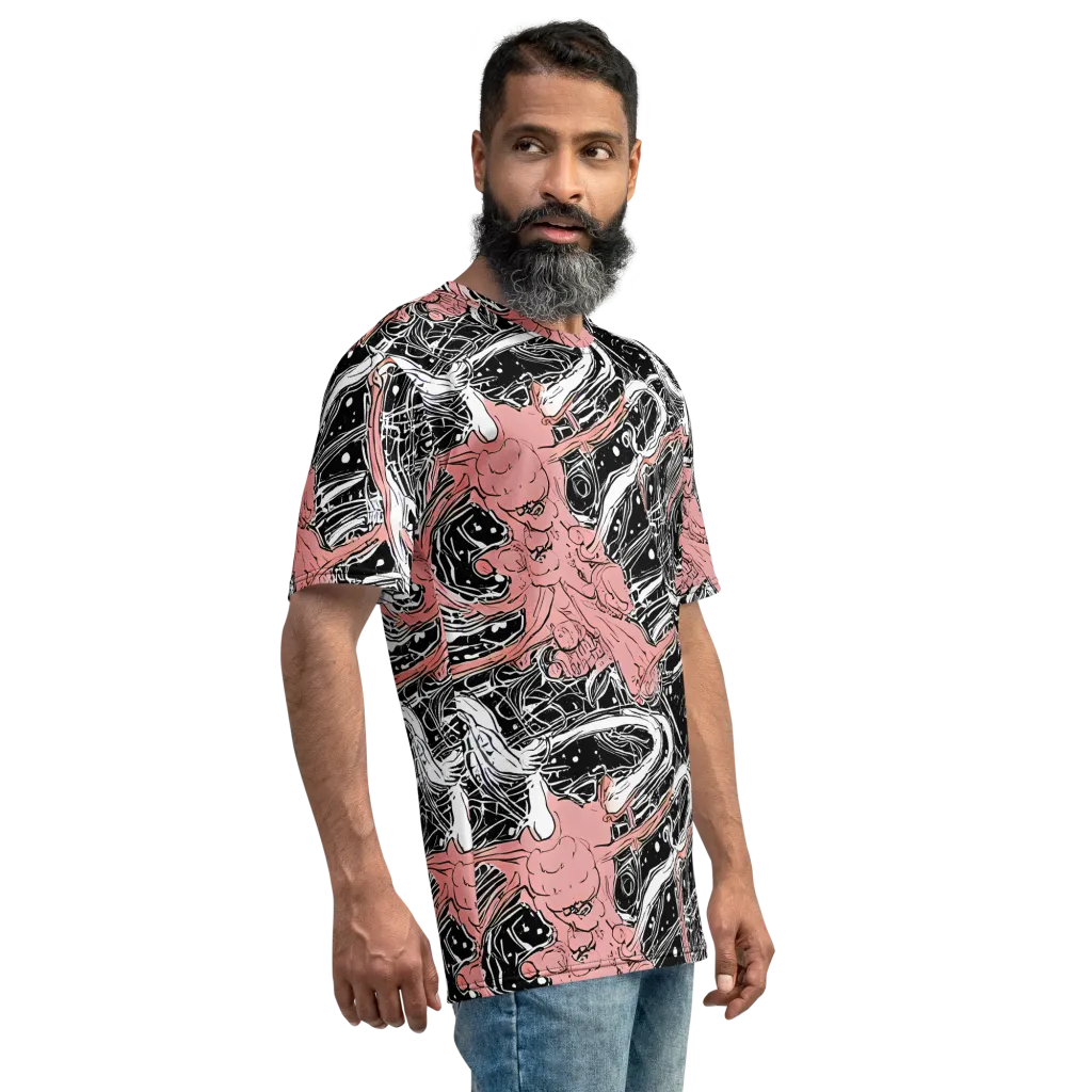 Blush Ink Current on Men's Crew Neck T-Shirt — Right