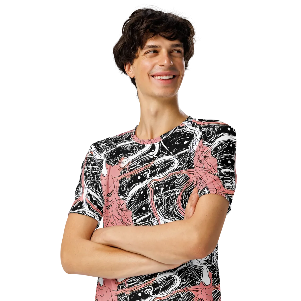 Blush Ink Current on Men's Crew Neck T-Shirt — Left Front