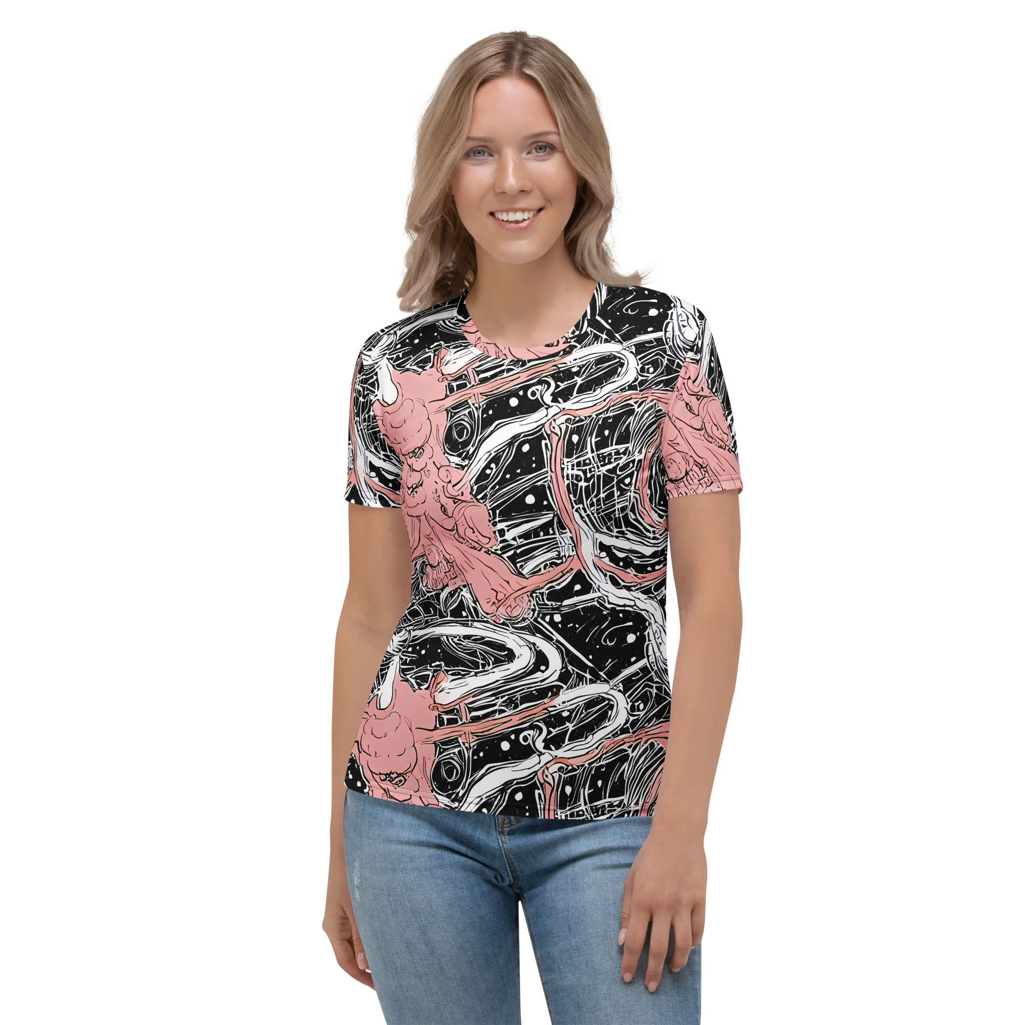 Blush Ink Current on Women's Crew Neck T-Shirt — Front