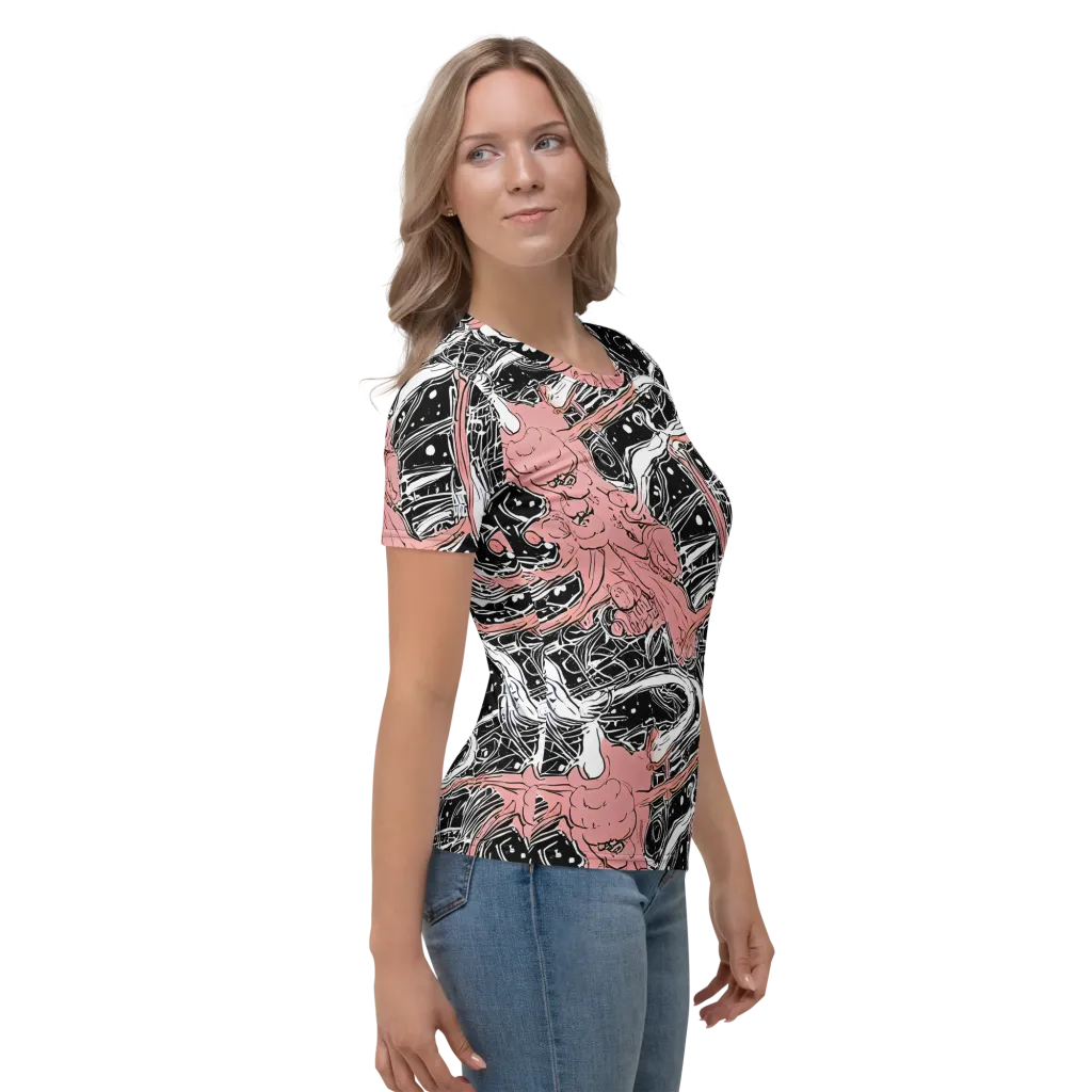 Blush Ink Current on Women's Crew Neck T-Shirt — Right