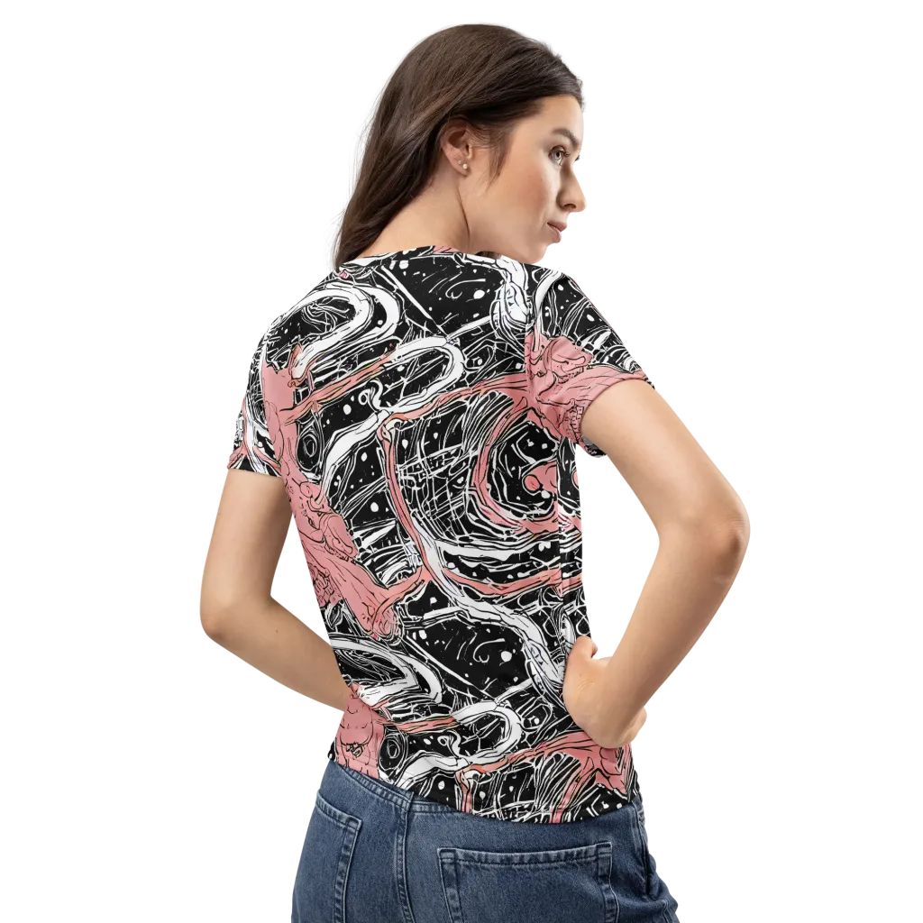 Blush Ink Current on Women's Crew Neck T-Shirt — Back