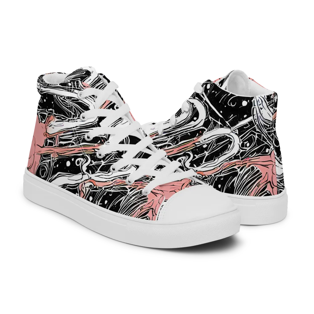 Blush Ink Current on Women's High Top Canvas Shoes — Right