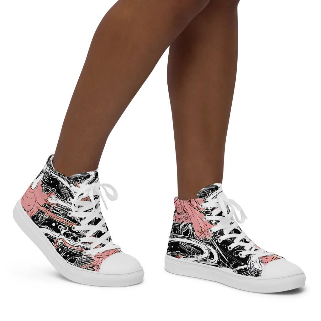 Blush Ink Current on Women's High Top Canvas Shoes — Right