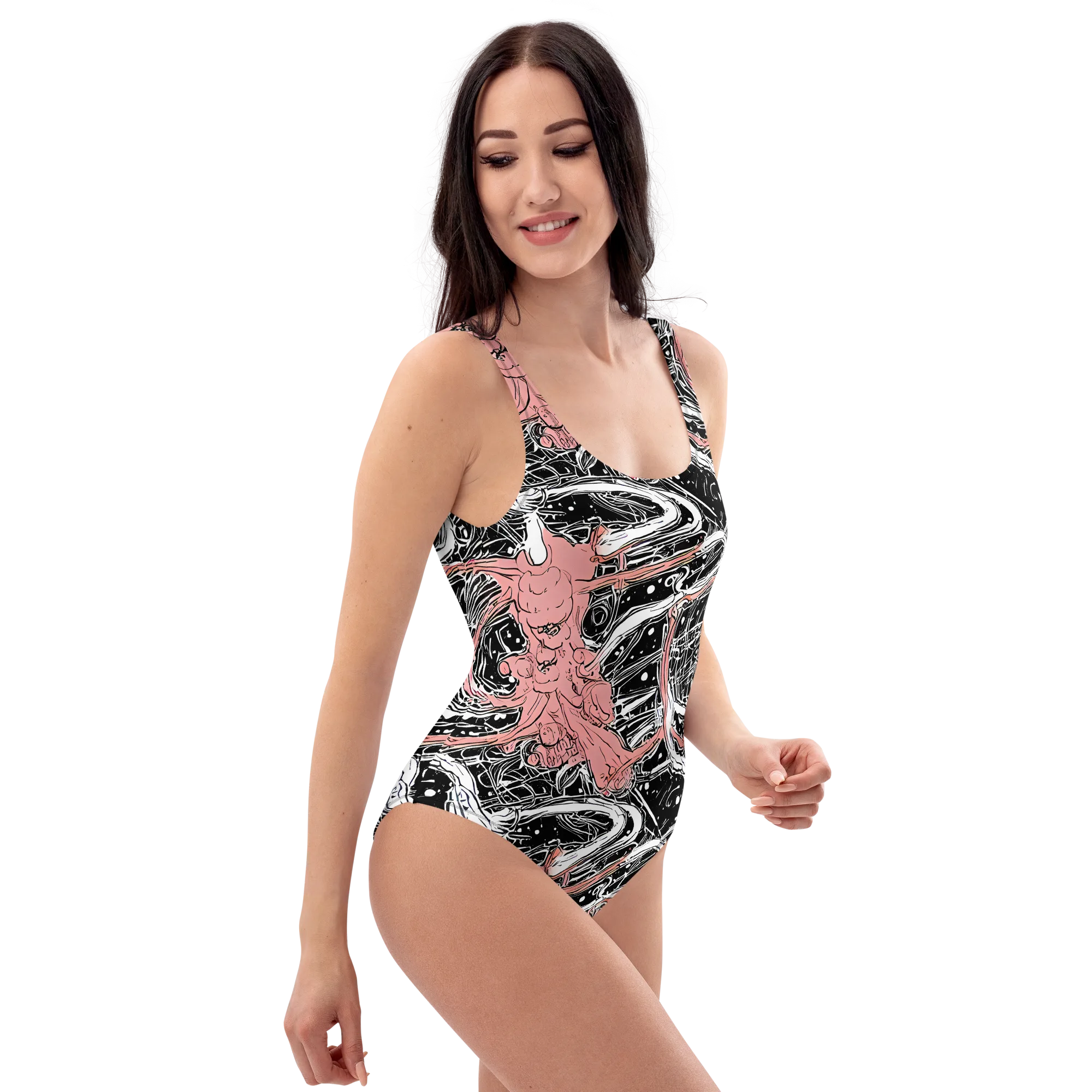 Blush Ink Current on One-Piece Swimsuit — Right