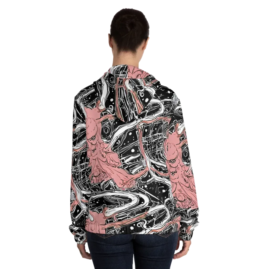 Blush Ink Current on Women's Full-Zip Hoodie — Back On Person
