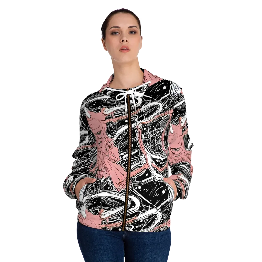 Blush Ink Current on Women's Full-Zip Hoodie — Front On Person