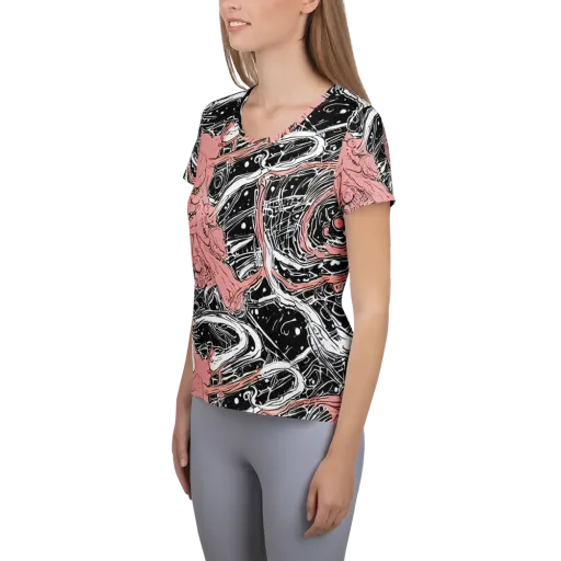 Blush Ink Current on a Women's Athletic T-Shirt