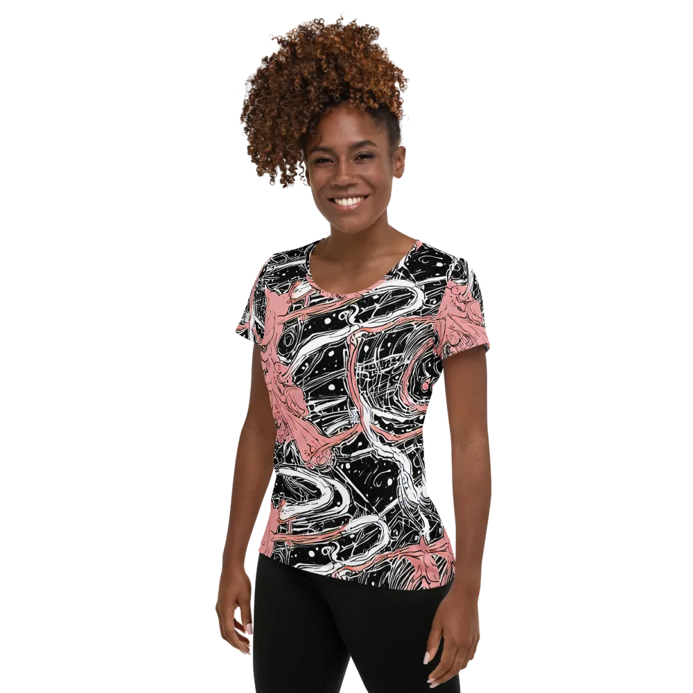 Blush Ink Current on Women's Athletic T-Shirt — Left