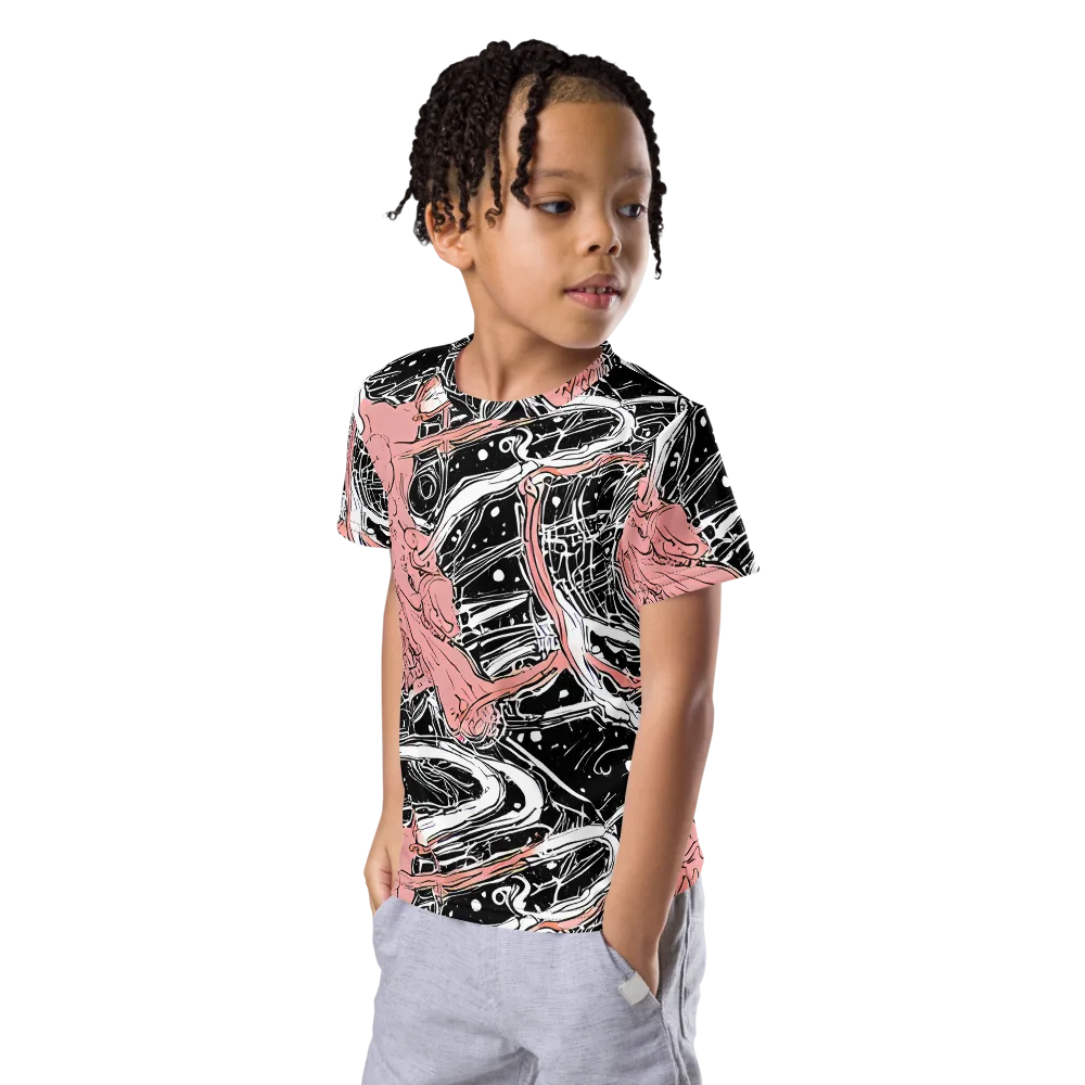 Blush Ink Current on Kids Crew Neck T-Shirt — Left Front
