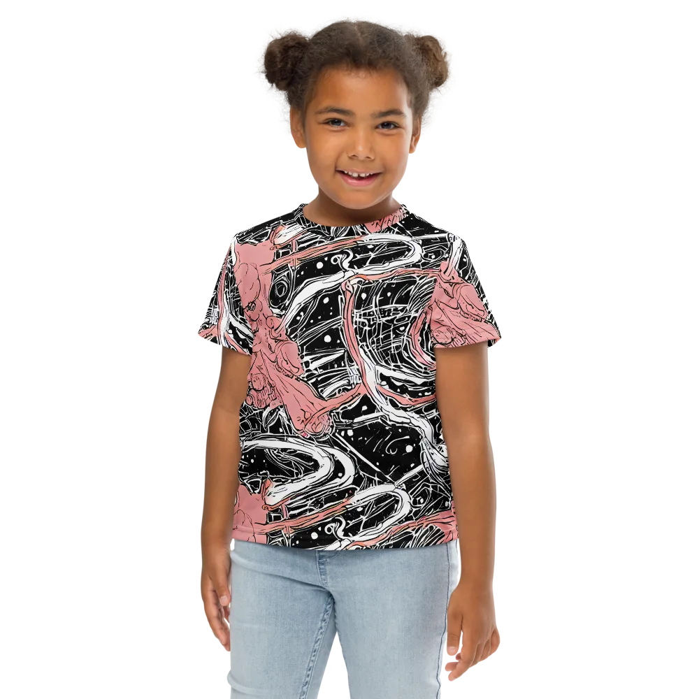 Blush Ink Current on Kids Crew Neck T-Shirt — Front