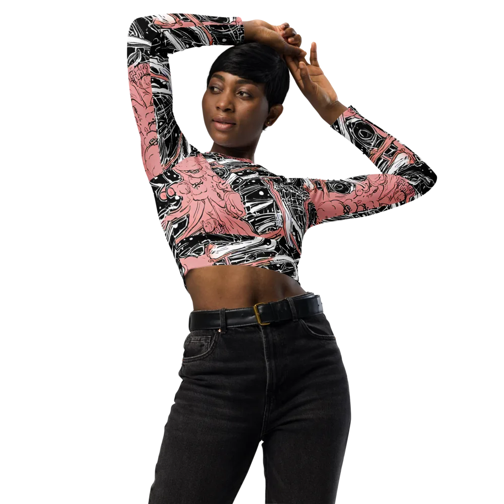 Blush Ink Current on Long Sleeve Crop Top — Front