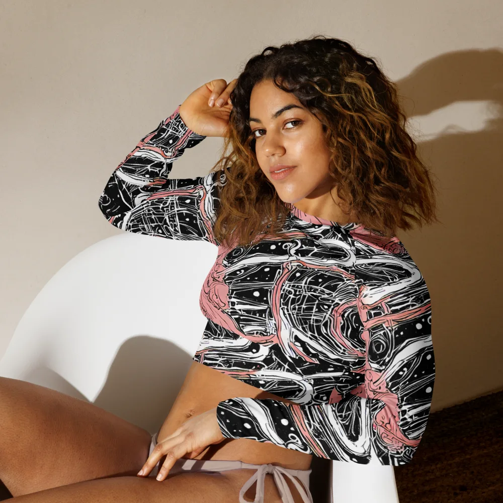 Blush Ink Current on Long Sleeve Crop Top — Left Front