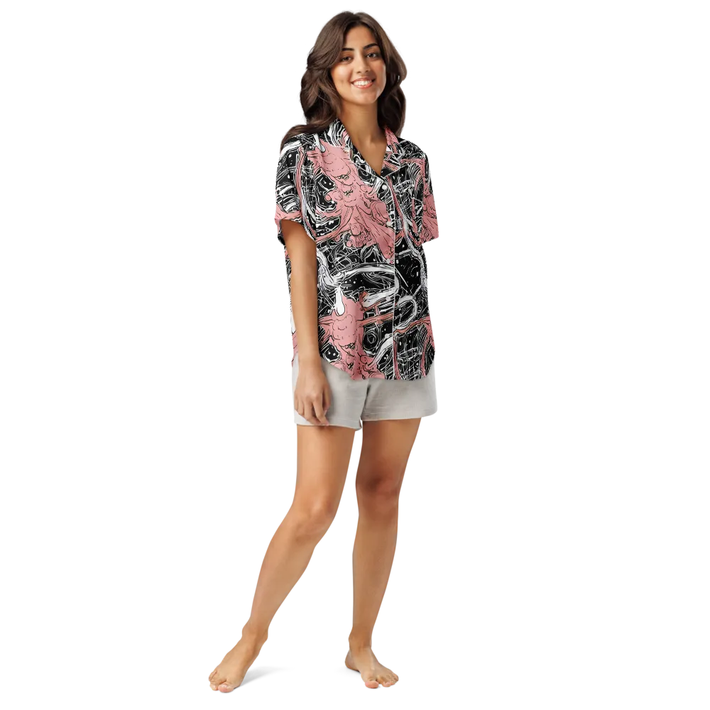 Blush Ink Current on Women's Short Sleeve Pajama Top — Front