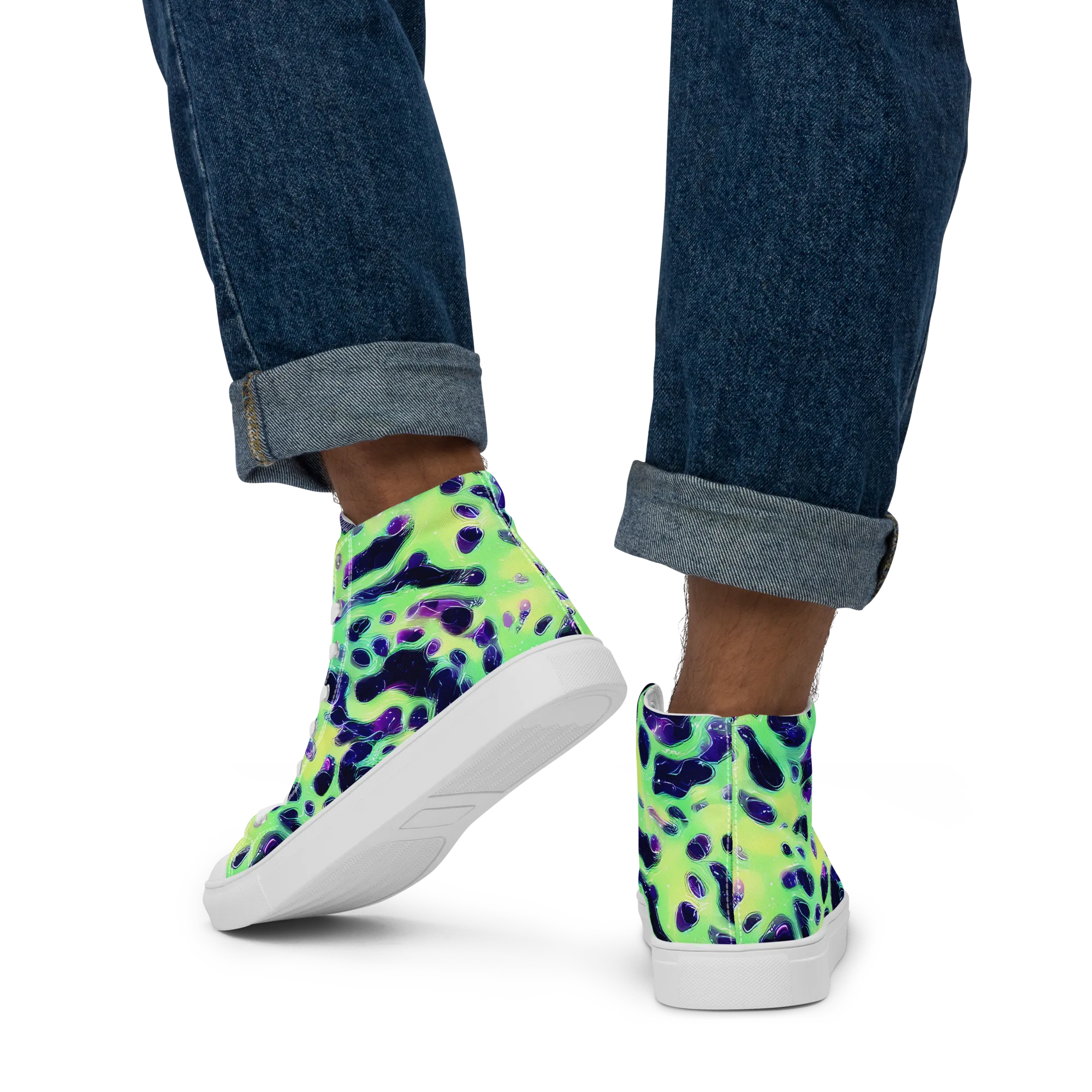 Luminous Ink on Men's High Top Canvas Shoes — Back