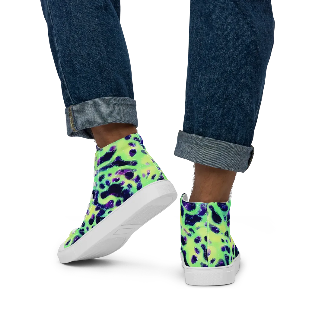 Luminous Ink on Men's High Top Canvas Shoes — Back