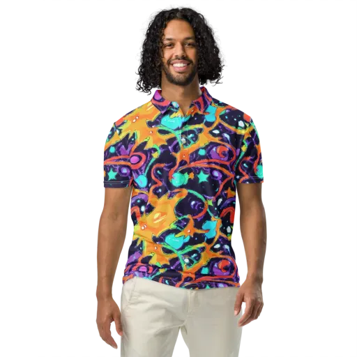 Luminous Fragments on a Men's Slim Fit Polo Shirt