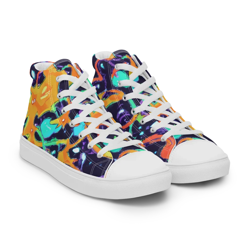 Luminous Fragments on Men's High Top Canvas Shoes — Right Front