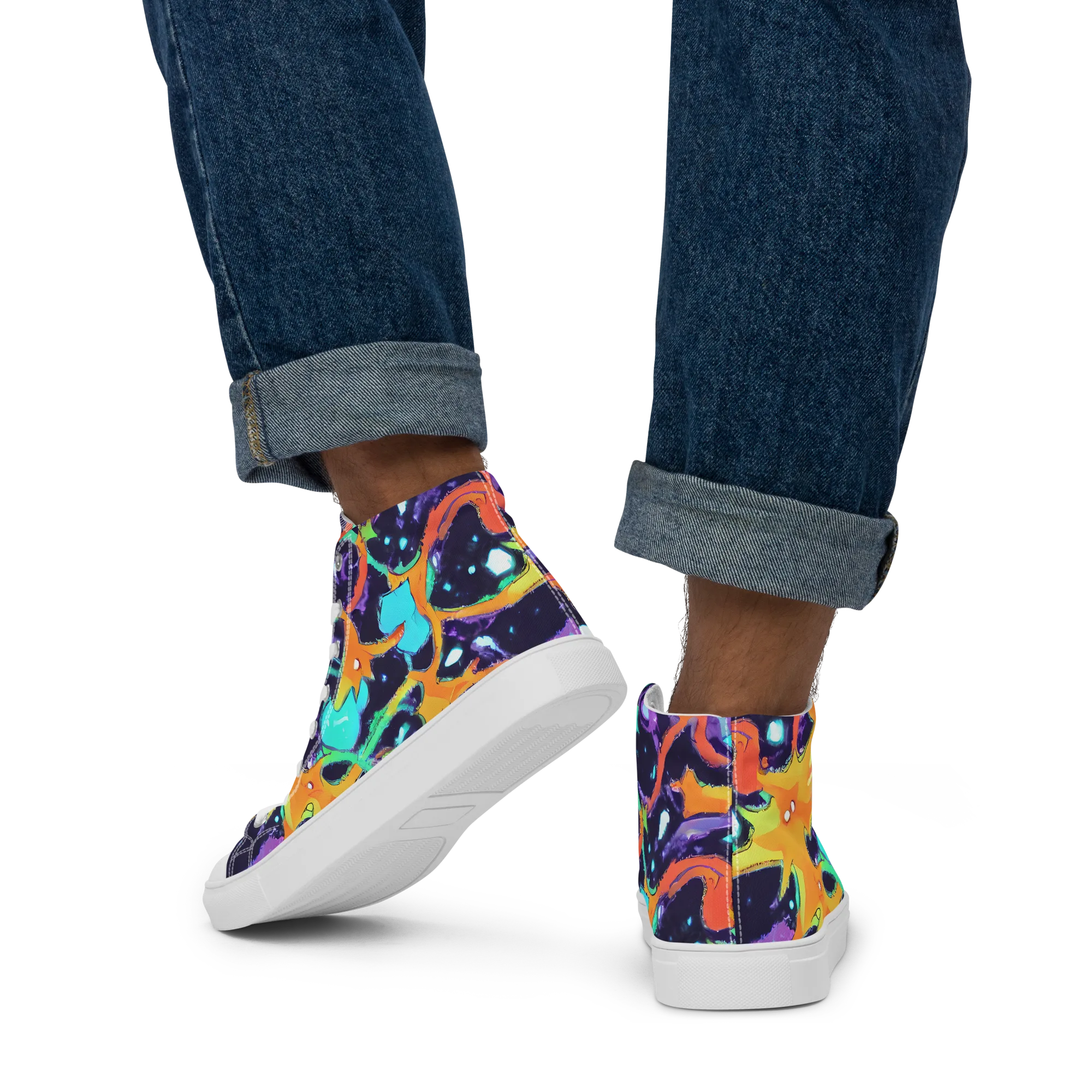 Luminous Fragments on Men's High Top Canvas Shoes — Back