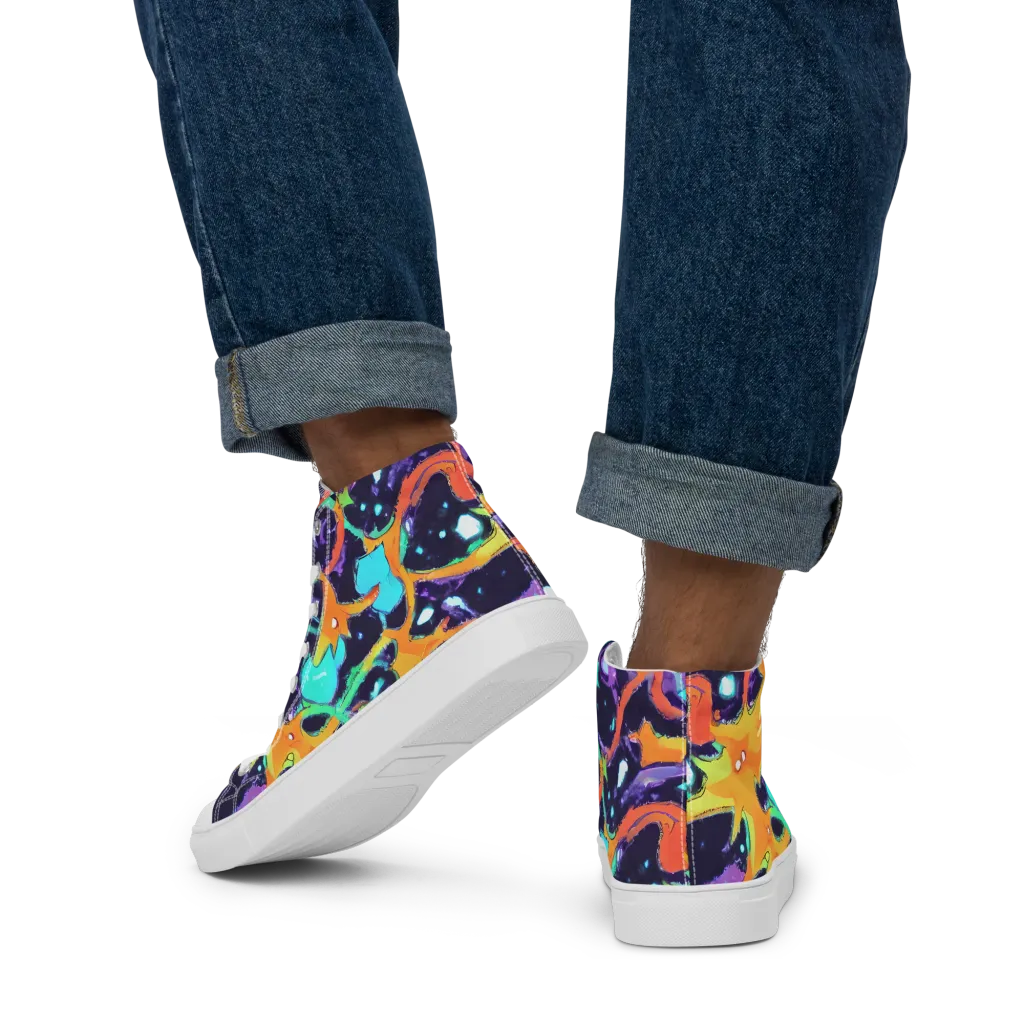 Luminous Fragments on Men's High Top Canvas Shoes — Back