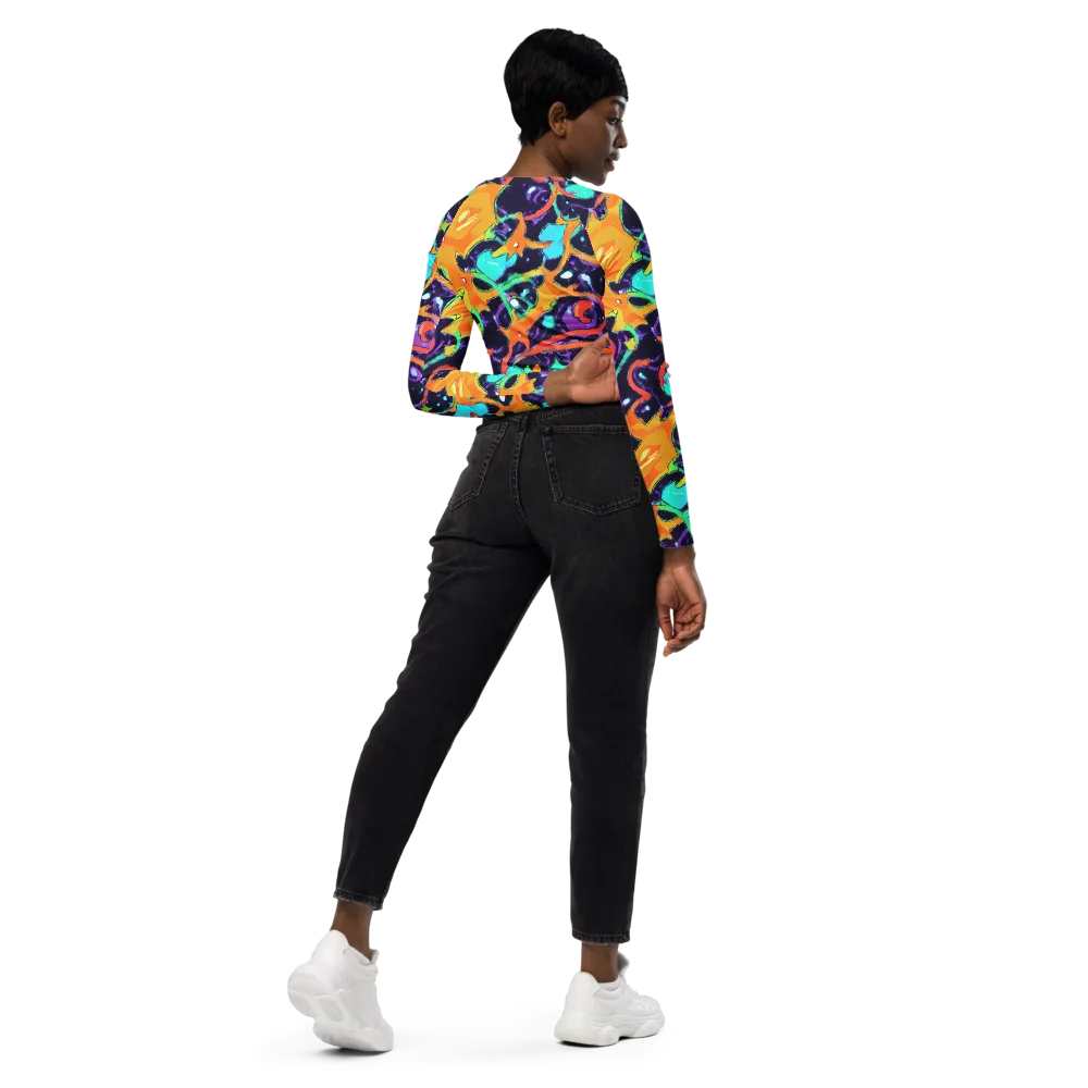 Luminous Fragments on Long Sleeve Crop Top — Right Back