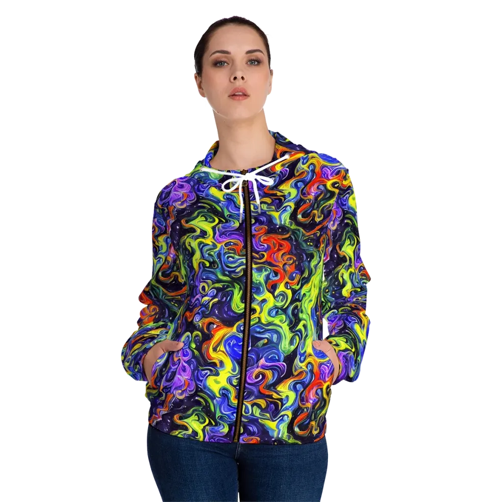 Color Tempest on Women's Full-Zip Hoodie — Front On Person