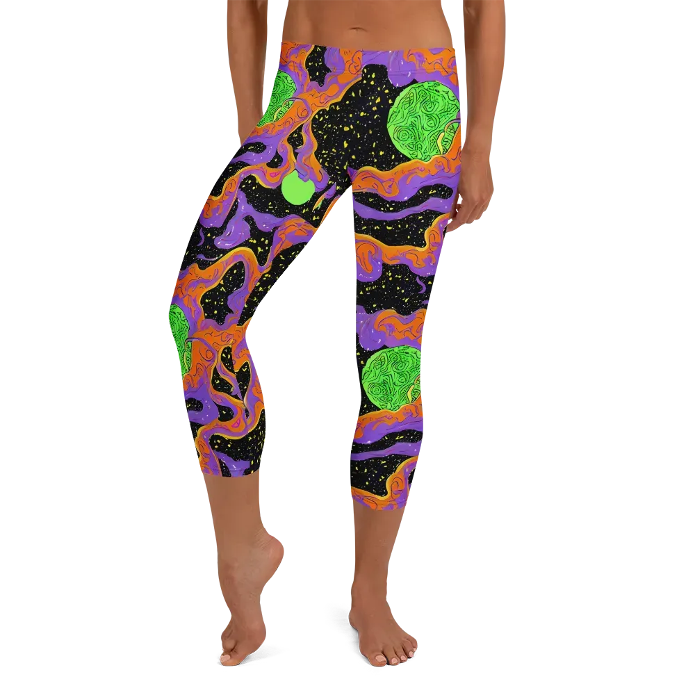 Purple Voltage on Capri Leggings — Front