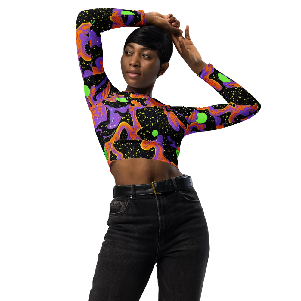 Purple Voltage on Long Sleeve Crop Top — Front