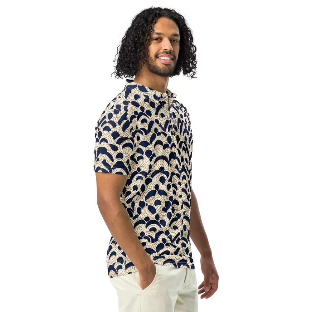 Midnight Seigaiha on Men's Slim Fit Polo Shirt — Right Front
