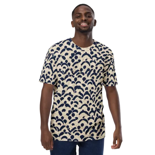 Midnight Seigaiha on a Men's Crew Neck T-Shirt