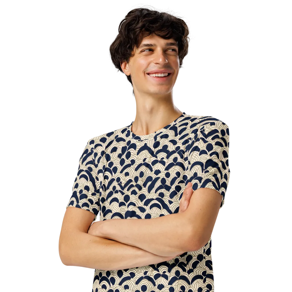 Midnight Seigaiha on Men's Crew Neck T-Shirt — Left Front