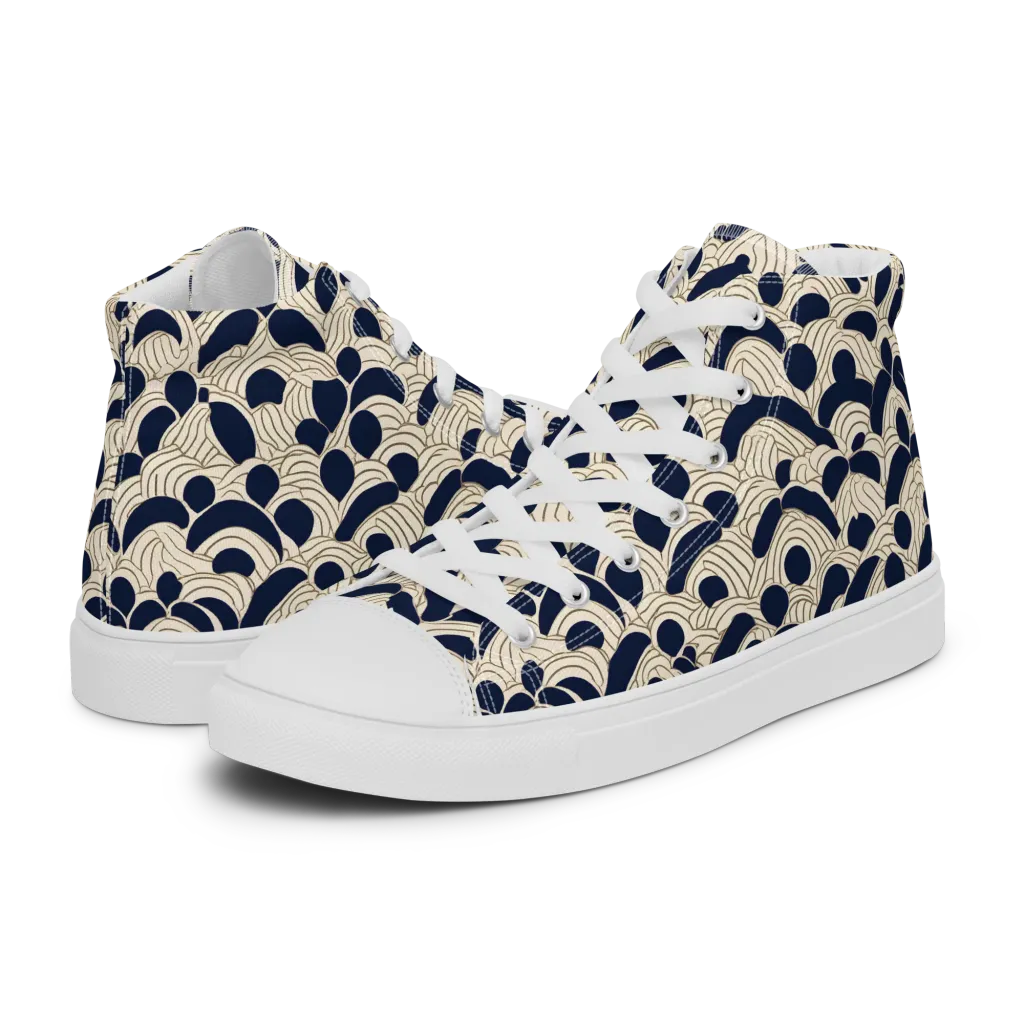 Midnight Seigaiha on Men's High Top Canvas Shoes — Left