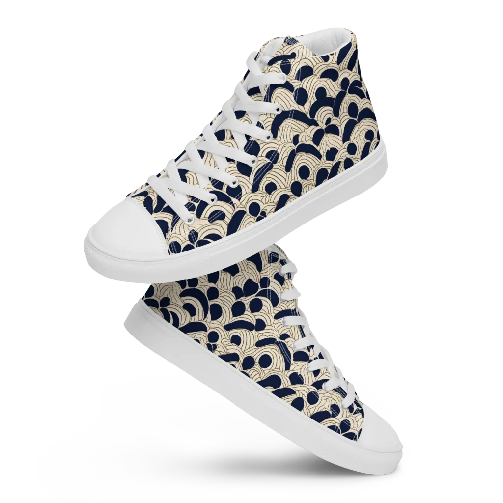 Midnight Seigaiha on Men's High Top Canvas Shoes — Front