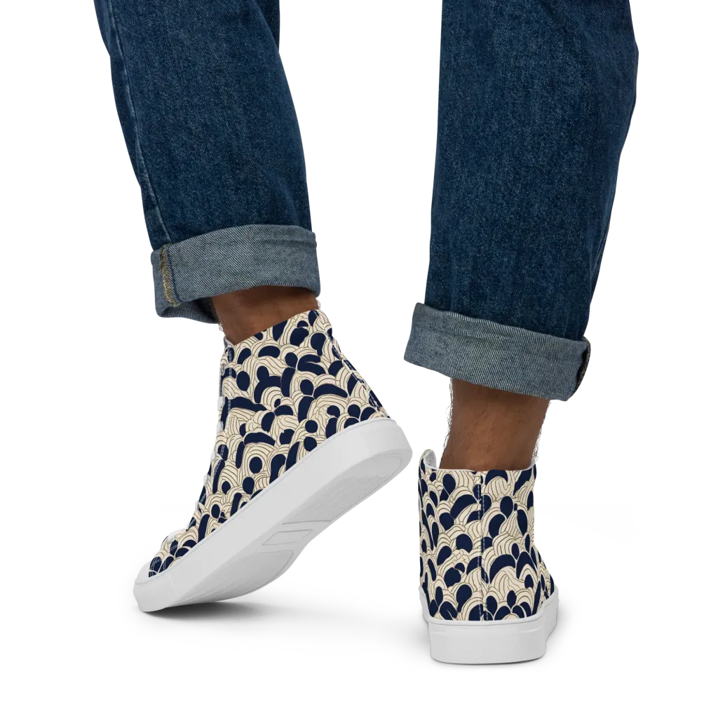 Midnight Seigaiha on Men's High Top Canvas Shoes — Back