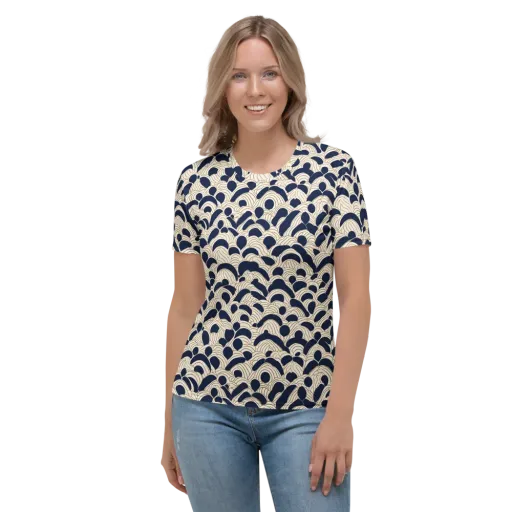 Midnight Seigaiha on a Women's Crew Neck T-Shirt
