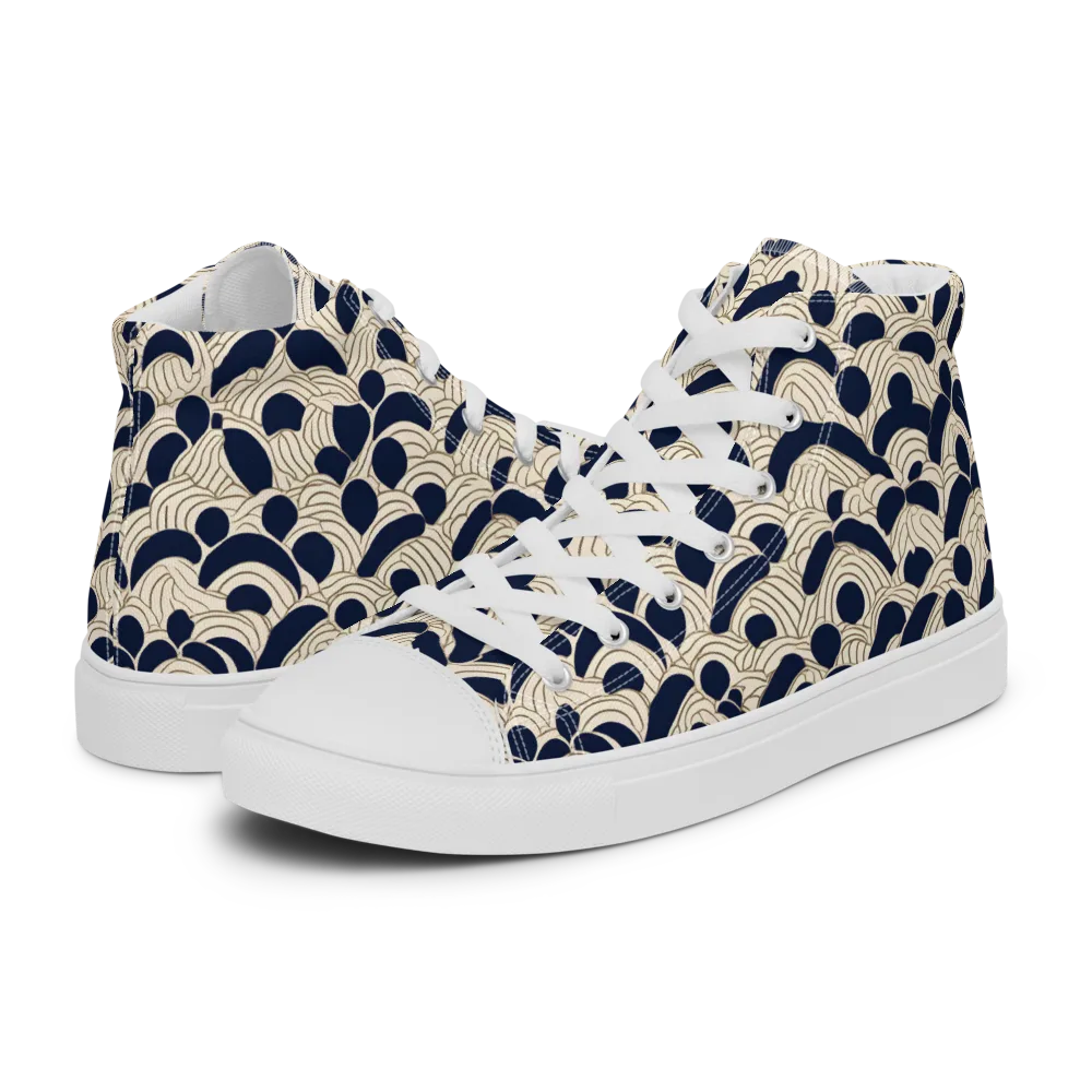 Midnight Seigaiha on Women's High Top Canvas Shoes — Left