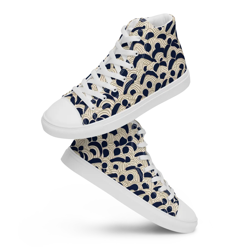 Midnight Seigaiha on Women's High Top Canvas Shoes — Front
