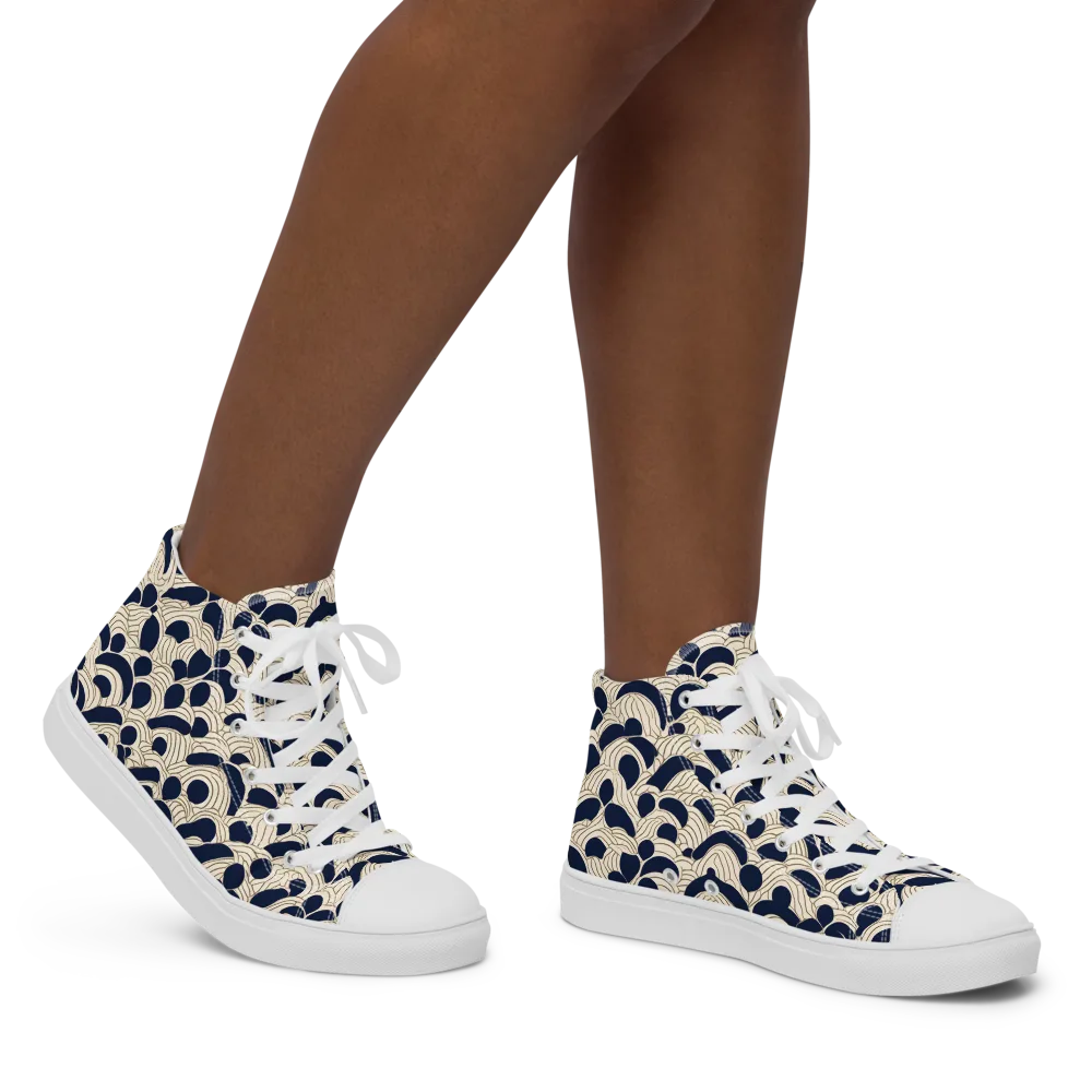 Midnight Seigaiha on Women's High Top Canvas Shoes — Right