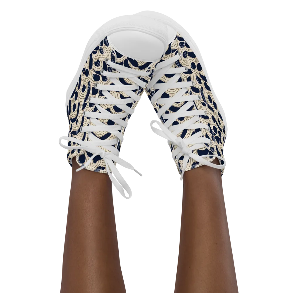 Midnight Seigaiha on Women's High Top Canvas Shoes — Front