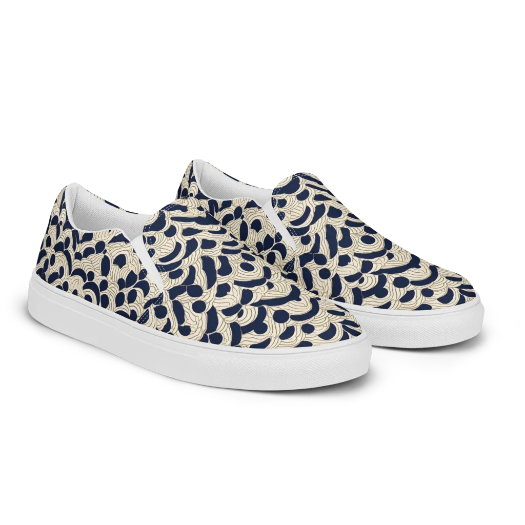 Midnight Seigaiha on Men's Slip-On Canvas Shoes — Right Front