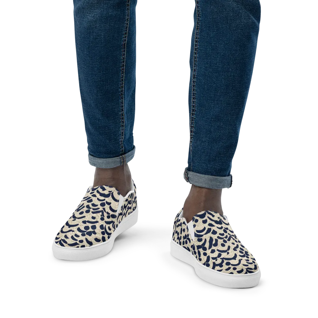 Midnight Seigaiha on Men's Slip-On Canvas Shoes — Front
