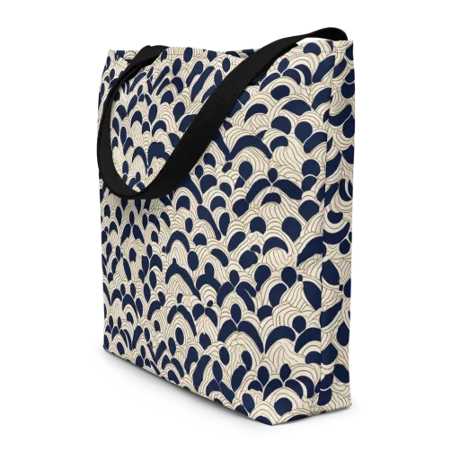 Midnight Seigaiha on a Large Tote Bag W/ Pocket